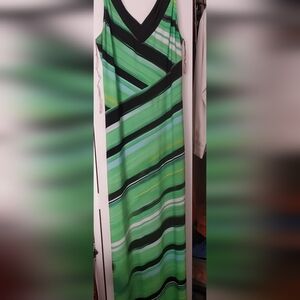 Peter Nygard Bright Green Striped Maxi Dress Size 12